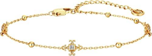 GoldTone Floral Chain Bracelet with Crystal Accent, Monogram Design, Fashion Jewelry for Women