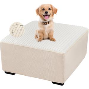 FUANGUI Ottoman Cover Square,Waterproof Thick Slipcover for Living Room, Washable Storage Footstool Furniture Protector for Dogs, Pets,with Nonslip Elastic Bottom, Off-White, XX-Large