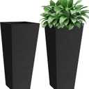 Verel Set of 2 Tall Outdoor Planters - 24 Inch Large with Small Planting Pots  Indoor and Outdoor Rectangular Flower Pots for Front Door, Patio and Deck (Black)