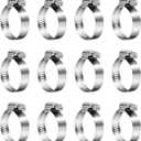 Hose Clamps, 304 Stainless Steel, 12 pcs/Pack, SAE 24 Worm Gear Hose Clamps Adjustable, 1-1/16-Inch-2-Inch(27-51mm)