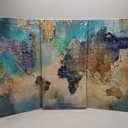 Pogusmavi Canvas Wall Art for Living Room - World Map Wall Decor - Large Wall Art for Bedroom - Office Artwork - Map Wall Art 16"x32" 3 Piece Canvas Wall Art