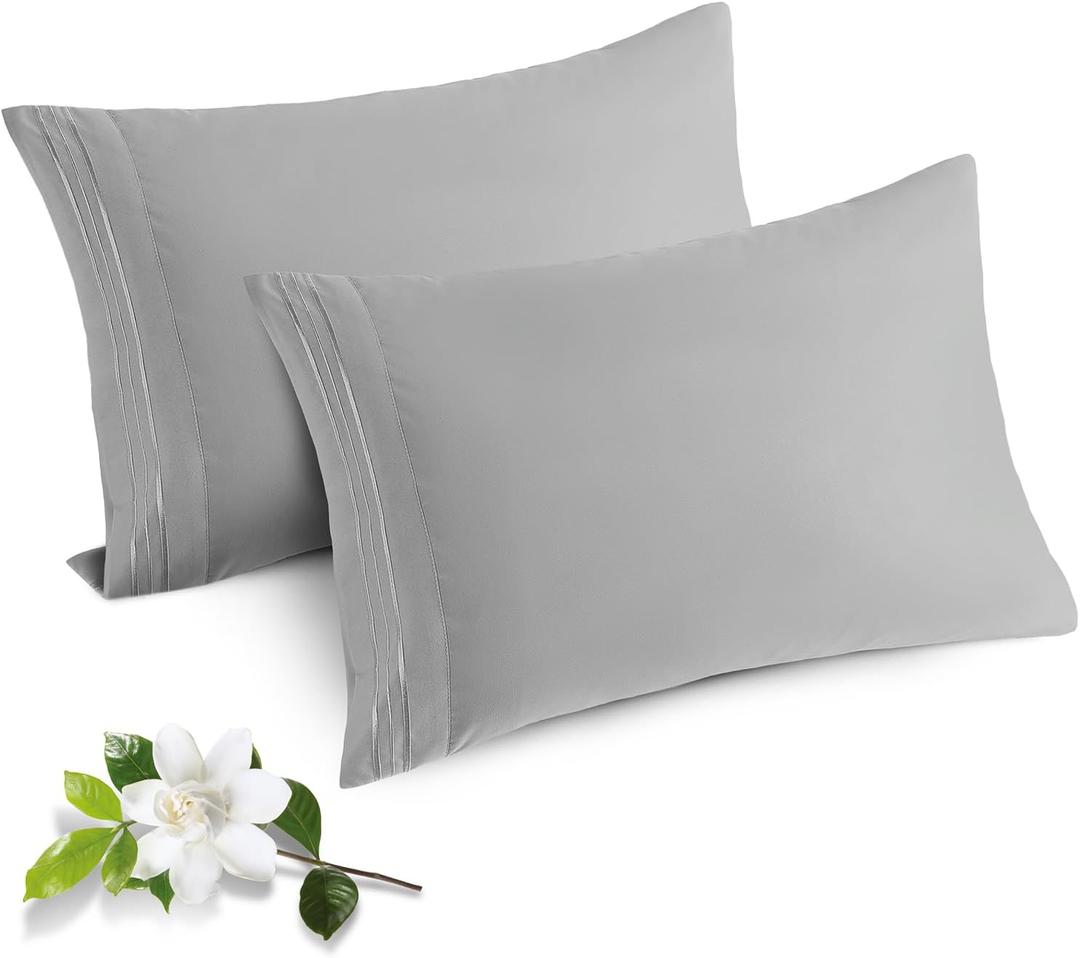 Horbaunal 2 Pack Microfiber Pillowcases Queen Size Light Grey Bed Pillow Cases with Envelope Closure, 1800 Thread Count Soft & Shrinkage Resistant Pillow Covers, 20 x 30 Inches