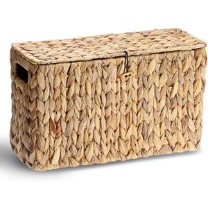 Sumnacon Toilet Paper Basket, Wicker Water Hyacinth Toilet Paper Holder with Handles and Lid, Holds Up to 6 Mega Rolls, Decorative Farmhouse Woven Bathroom Accessories Toilet Tissues Organizer, Large