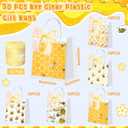 Hosuly 50 Pcs Bee Clear Plastic Gift Bags with Handles Honey Bee Goodie Treat Bags for Birthday Party Favors Candy Snack Baby Shower Gender Reveal Decoration, 7.87 X 7.87 x 3.15 inches