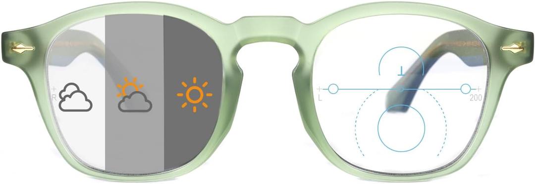 OKH Photochromic Progressive Multifocus Reading Glasses for Men Women Anti Blue Light Transition Multifocal Computer Readers (Green)
