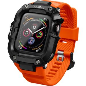 ULTIMAL Bands Case Compatible with Apple Watch 44mm SE (2nd)/SE/6/5/4 for men, with Bumper Case for Apple Watch Sport Band (Black/Orange, For 44mm)