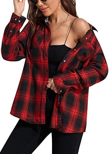 KevaMolly Plaid Flannel Shirts for Women Loose Fit Boyfriend Button Down Shirt Long Sleeve Casual Flannel Blouse Tops Small
