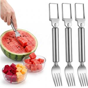2-in-1 Watermelon Slicer with Retractable Fork, Dual Head watermelon Cutter Slicer Tool, Water Melon Slicer Cutter, Portable Fruit Cutting Kitchen Gadget for Home Party3 PCS)