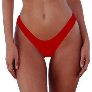 SherryDC Women's Sexy Cheeky Thong Brazilian Cut Low Rise High Leg Bikini Bottom (Red) Small