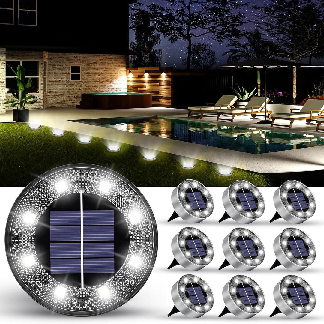 Solar Lights Outdoor 10 Pack, Solar Garden Outdoor Waterproof Pathway Lights Bright In-Ground Light Outdoor Lighting Decor for Lawn, Patio, Yard, Driveway, Step and Walkway White Light
