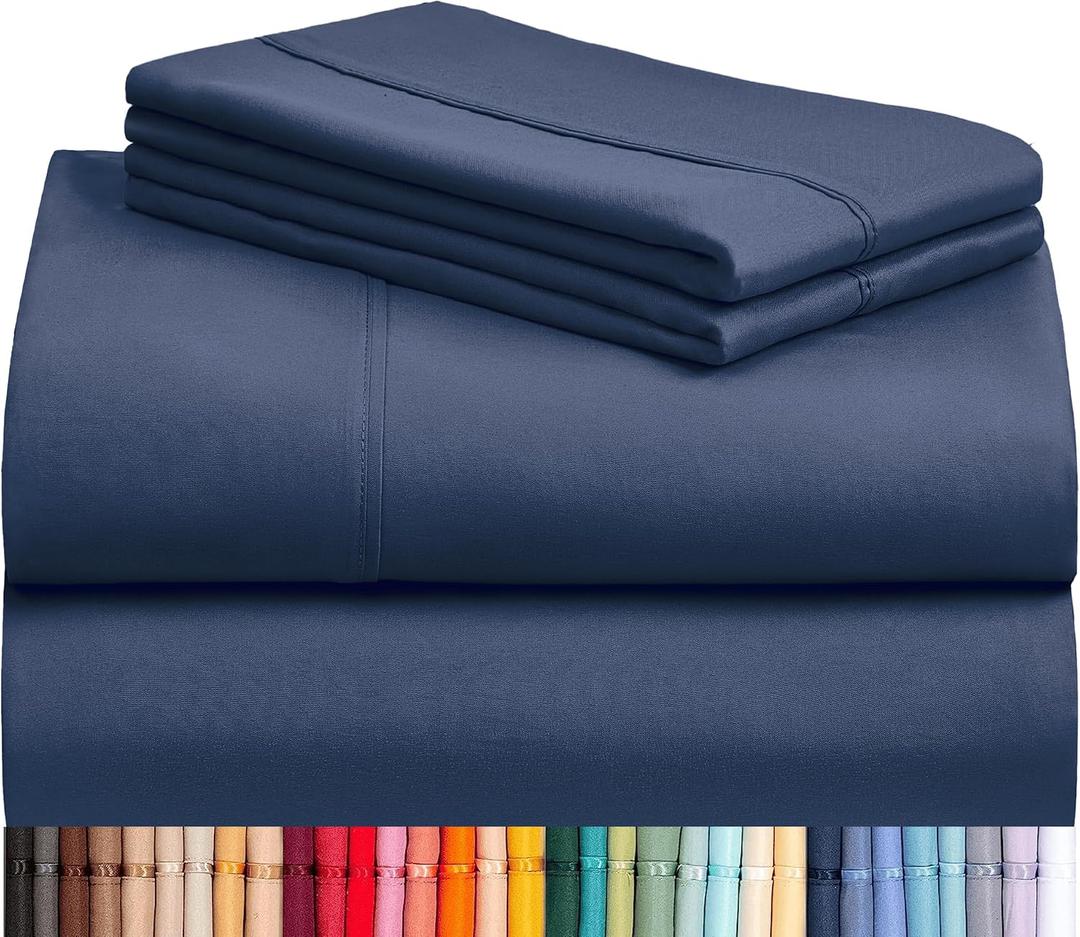 LuxClub 4 PC Full Sheet Set, Breathable Luxury Bed Sheets, Deep Pockets 18" Wrinkle Free Cooling Bed Sheets Machine Washable Hotel Bedding Silky Soft - Navy Full