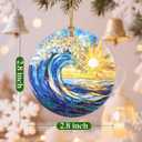 2 x Christmas Ornaments, 2.8 Inch Ceramic Hanging Ornament, Christmas Tree Ornaments, Xmas Decorations, Holiday Decorations, Holiday Party Gifts, and Xmas Gift Ideas - Sea Wave
