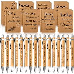 Funrous 32 Pcs Motivational Quote Pens Inspirational Notepads Mini Journal with Ballpoint Pen Small Notebooks Gift for Men Women Coworker Adult Party Favors Prize Teacher Student Office(Bible)