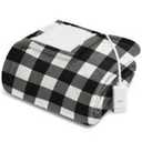 SUNBEAM Sunbeam Electric Heated Soft Sherpa Plush Warming Throw Blanket. Black and White Plaid