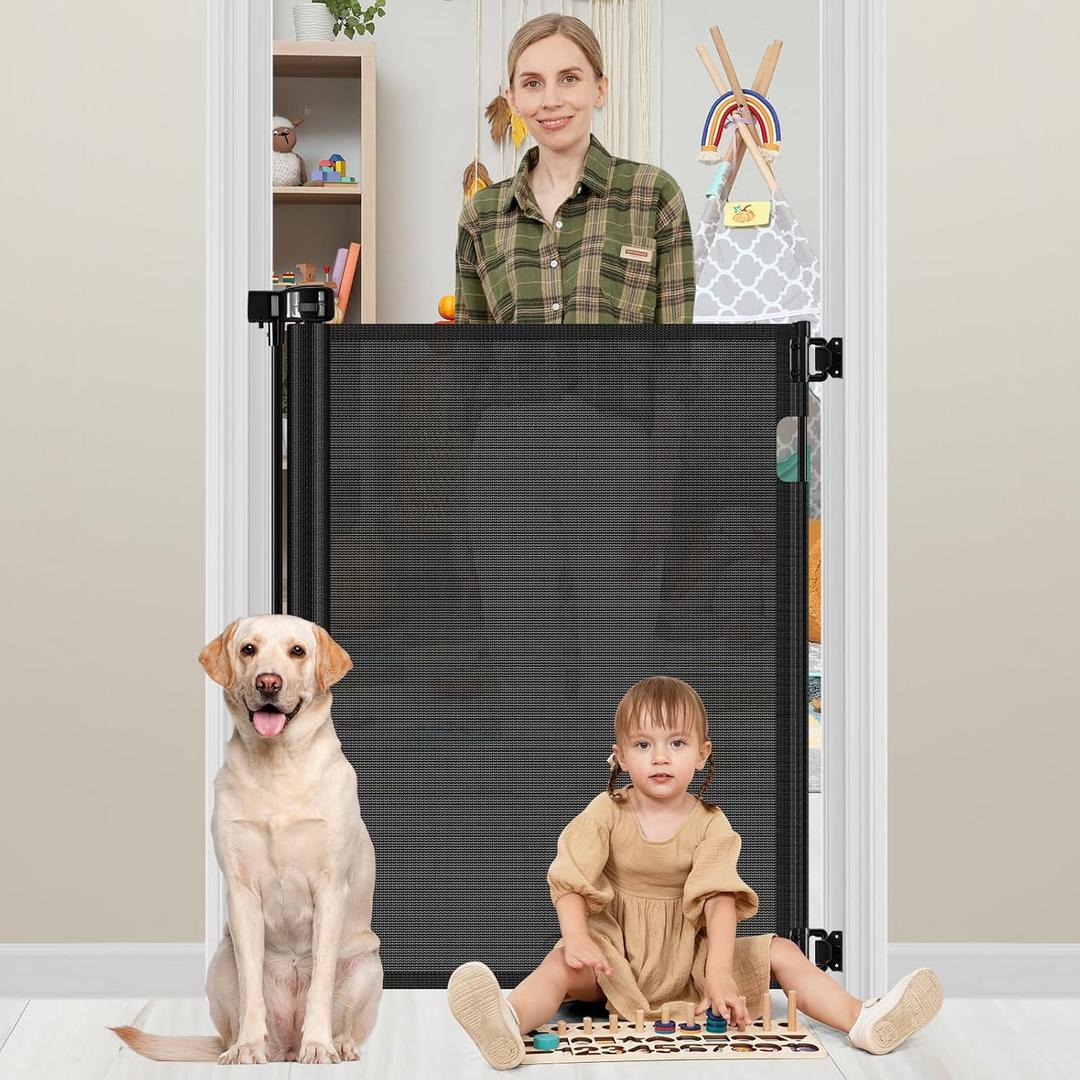 42 Inch Extra Tall Baby Gate 0"-39" Wide Narrow Baby Gate for Stairs Extra Tall Retractable Dog Gates for Doorways Pet Gate Indoor Mesh Gate for Kids Dog Gates for The House, Black