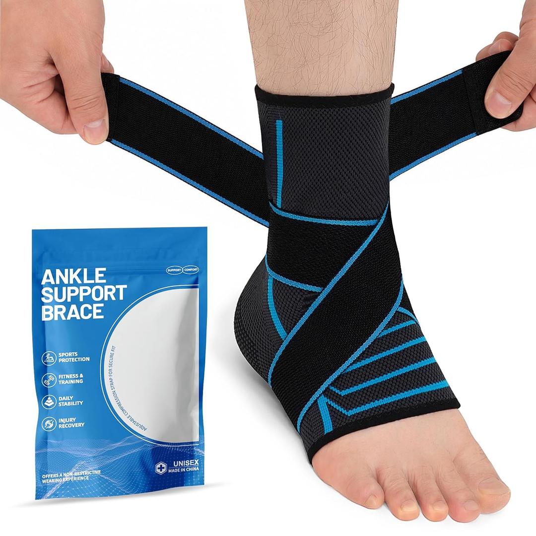 Ankle Brace for Women & Men: Adjustable Straps Compression Support Sleeve for Plantar Fasciitis Relief Achilles Tendonitis Brace & Foot Stabilizer for Sprained Ankle Recovery (M: 8''-12'')