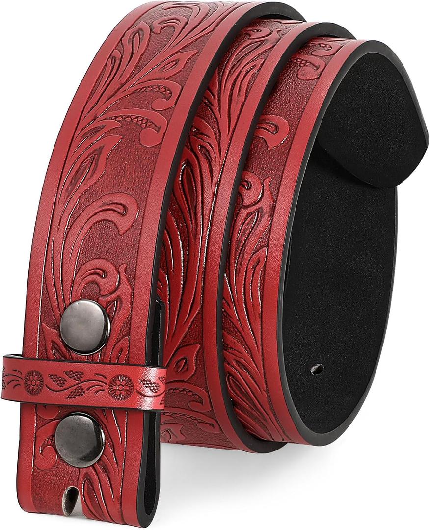 Men Women Western Belt Strap for Jeans Dress Cowboy Leather Belt Strap without Buckle (28''-31'', Red)