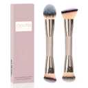 Foundation Makeup Brushes, 2Pcs Premium Dual-Ended Makeup Brush (Foundation, Powder, Blush & Contour Brushes) for Buffing Liquid, Cream, Powder, Blending Face Brush, Fit for Home, Travel & Gifting