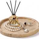 Woduelka Natural Round Marble Tray - 7.8" Travertine Marble Vanity Tray for Dresser, Bathroom, Decorative Jewelry Dish for Perfumes Rings Earrings Necklaces, Stone Tray for Home Décor, Beige