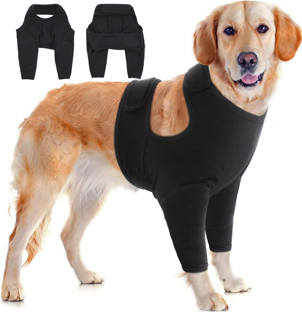 IDOMIK Dog Recovery Suit for Front Legs, Adjustable Dog Leg Sleeves to Stop Licking, Dogs Elbow Braces Protector for Leg Injuries Shoulder Wound, Cone Collar Alternatives,Black,2XL (2XL(Chest Girth:30.31"-35.43"))