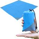 Orga'Neat Pocket Picnic Blanket, Sandproof Lightweight Pocket Camping Tarp, 55x 60 Foldable & Fits into Small Bag, Water Resistant Washable Quick Dry Compact Beach Mat for Outdoor Recreation (Blue/Grey)