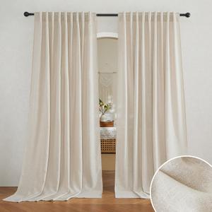 RYB HOME Linen Sheer Curtains 84 inches Length, Glare Light Filter Privacy Sheer Drapes Classy Solid Panels for Wedding Ceremony Farmhouse Balcony Terrace, Beige, W 70 x L 84 inches, Set of 2