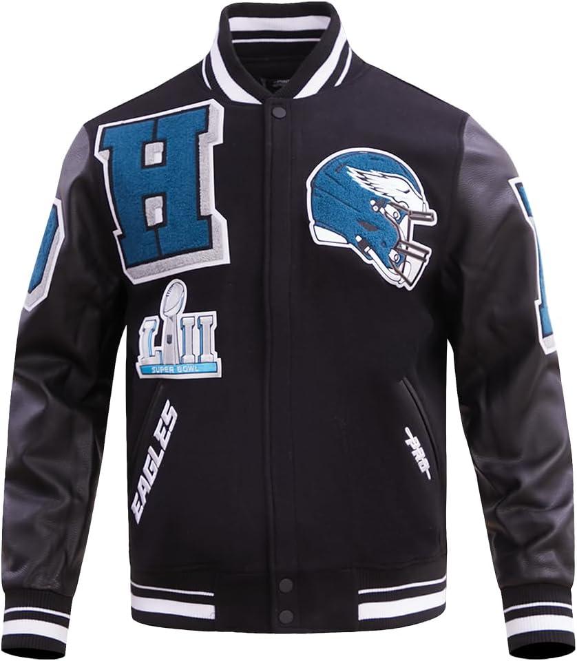 Pro Standard Mens NFL Philadelphia Eagles Mash Up Varsity Jacket Black 3XL