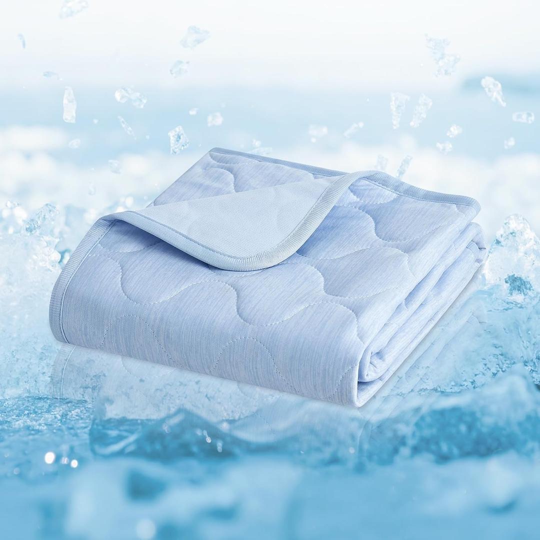 Cozy Bliss Leakproof Cooling Blanket for Small Dogs  Q-Max>0.4, Durable & Washable Dog Cooling Mat for Hot Weather, Soft Pet Throw & Couch Protector for Puppies & Cats, 25x35 Inch, Heather Cool Blue