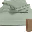 BIOWEAVES 100% Organic Cotton Sheets, 300 Thread Count 4-Piece GOTS Certified Bed Sheet Set Fits Mattress Upto 17" Deep Pocket, Soft & Silky Sateen Weave (Queen, Basil)
