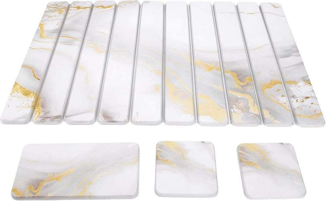 Large Stone Dish Drying Mat for Kitchen Counter,23.6"x15.3" Diatomaceous Earth Mats Foldable Quick Dry Mat Set Absorbent Diatomaceous Earth Bath Pad Diatomite Stones Soap for Dishes,Utensils