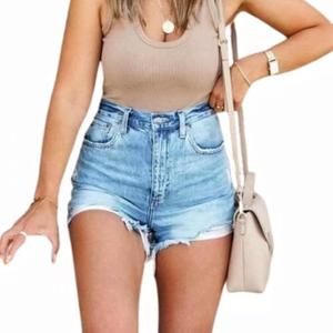 CME SHOWU Womens Blue Ripped Denim Jean Shorts Frayed Denim Shorts for Summer, M