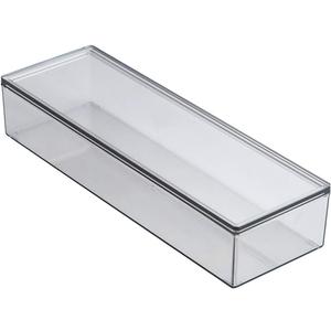 Transparent Flatware Tray Kitchen Drawer Organizer With Lid - Plastic Kitchen Cutlery Tray and Utensil Silverware Storage Container with Cover - Dinnerware Holder for Spoons Forks Knives