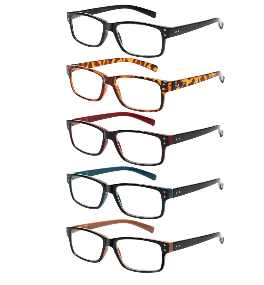 NORPERWIS Reading Glasses 5 Pairs Quality Readers Spring Hinge Glasses for Reading for Men and Women (5BLACK, 4.00)