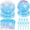 Winter Snowflake Birthday Party Supplies 96 PCS Christmas Snowflake Paper Plates and Napkins Forks Disposable Tableware Set for Christmas Winter Wonderland Frozen-theme Party Decorations