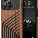TENDLIN Compatible with iPhone 15 Pro Case Wood Grain with Carbon Fiber Texture Design Leather Hybrid Slim Case (Hairline)