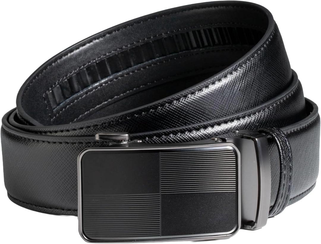 Ratchet Belt for Men Big and Tall Leather Dress Belt, Plus Size Up to 60" Adjustable Fit, 1.38 No Belly Pinch