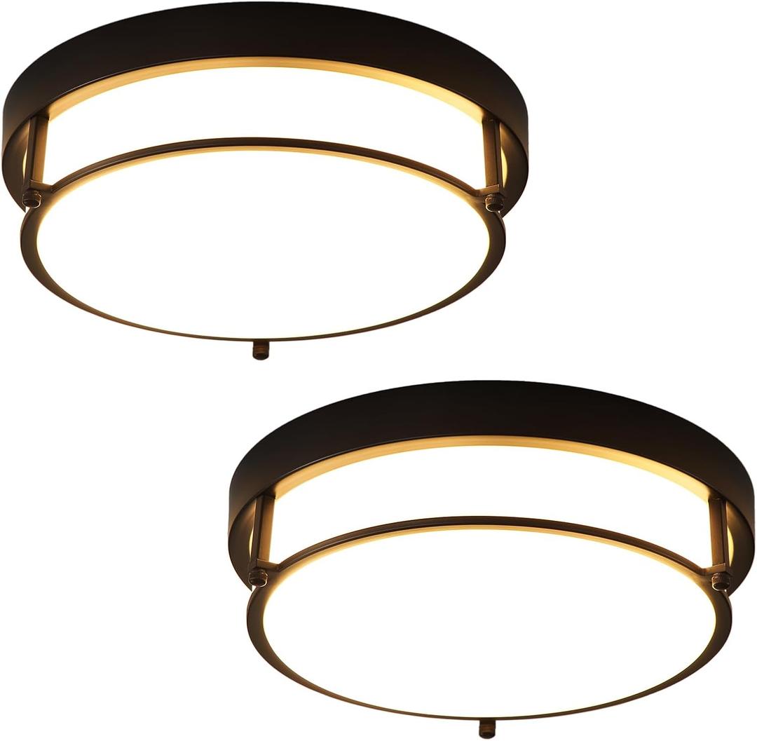 2 Pack Black Flush Mount Ceiling Light, 12 inch 2-Light Modern Light Fixtures Ceiling Mount for Kitchen Living Room Bedroom Hallway Enteryway, E26 Socket, Small