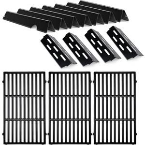 GS4 Grill Parts Cast Iron Grill Grates for Weber Genesis II E-410 S-410 E-435 S-435, Porcelain Flavorizer Bars Heat Deflector Genesis II LX E-440 S-440 for Weber 66041, 66033, 66796, 66089
