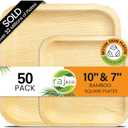 Raj Palm Leaf Plates Disposable Bamboo Plates 10 Inch & 7 Inch Square Bulk Party Pack (50 Pc) Compostable and Biodegradable - Better than Plastic & Paper Plate for Lunch, Birthday, Camping