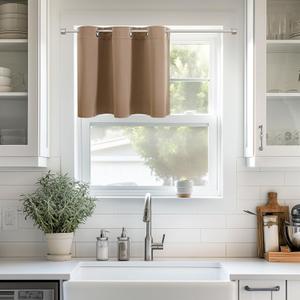 ChrisDowa Blackout Curtains 36 Inches Long for Living Room, Grommet Thermal Insulated Room Darkening Curtains for Bedroom (1 Panel Set, Cappuccino, 42W x 36L)