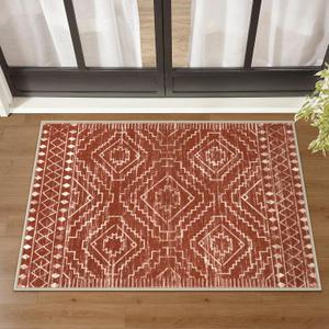 Wonnitar Moroccan Bathroom Rug,Washable 2x3 Small Bath Mat, Boho Tribal Soft Kitchen Sink Mat, Non-Slip Geometric Entry Way Rug, Low-Pile Indoor Carpet for Bedside Entrance Laundry (Brown,2'x3')