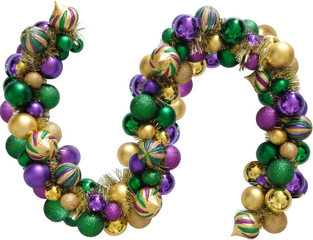 Mardi Gras Wreath for Front Door, 70inch Colourful Balls Decorative Wreath, Mardi Gras Garland for Outdoor Garden Front Door Wall Farmhouse Decor (70inch)
