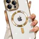 Misscase Compatible with iPhone 14 Pro Max Case with Camera Lens Protector,Full Protection Clear Magnetic Case Compatible with MagSafe Elegant Anti-Scratch Case for iPhone 14 Pro Max Gold