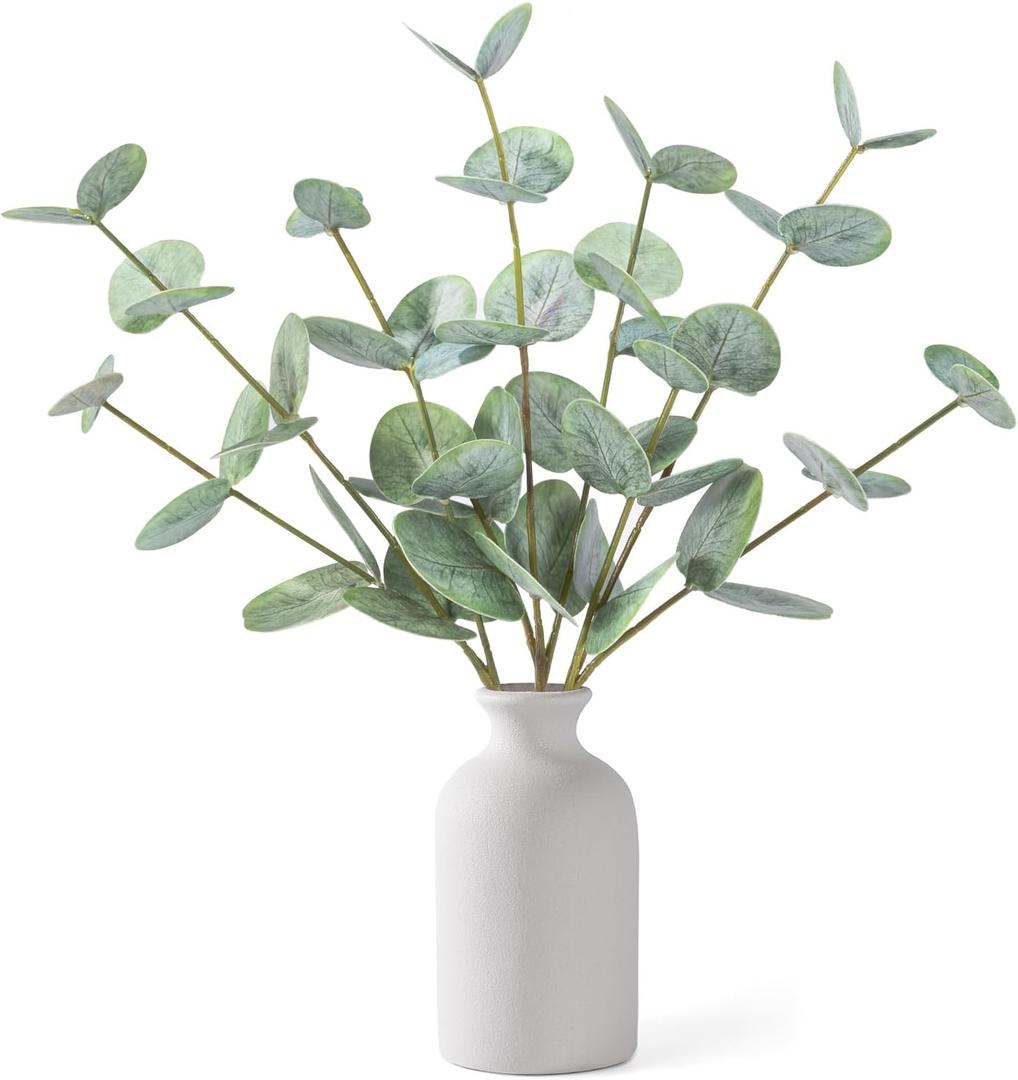 Artificial Eucalyptus Stems in Ceramic Vase, 14'' Fake Plants Greenery Stems for Home Decor Eucalyptus Plant for Bathroom Farmhouse Room Coffee Table Centerpiece Desk Shelf Faux Branches Decorations