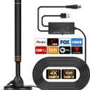 TV Antenna-Smart TV Antenna 600+ Miles Coverage Range, HD Digital TVs Antenna for Local Channels, Support 4K 1080P & Signal Amplifier, 18ft High Performance Coax Cable, Support All TVs-Orange
