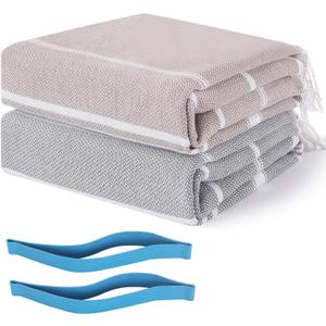 2 Packs Turkish Beach Towel Pool Swim Towels Extra Large Sand Free Quick Dry Absorbent Cloud Thin Long Wide Clearance Oversized Women Adult Beach Gifts Gear Stuff Necessities Thing Items Xlarge Xl Big (Two Beige Grey)