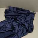 KIMCURVY Women's Plus Size Satin Dress Ruched Spaghetti Strap Cowl Neck Midi Party Cami Dress for Cocktail Party (Navy Blue) 14W