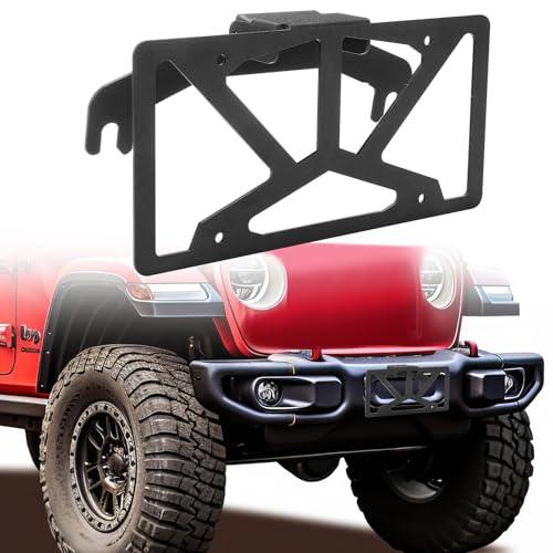 Blulu Flip up License Plate Bracket for 10" Hawse Fairlead Universal Front Bumper License Plate Mount Winch License Frame Relocation Compatible with Most Pickup Trucks Off-Road Cars and Suvs