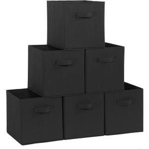 STORAGE MANIAC Storage Cubes, 11 Inch Durable 6 Pack Fabric Foldable Collapsible Bins with Handles for Organization, Closet, Shelves, Offices, Toys, Black (Black-6 Pack)