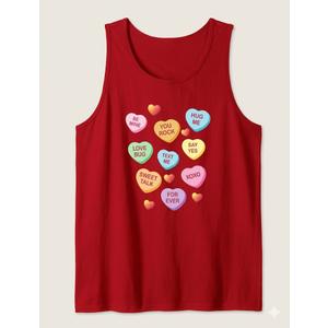 Valentine's Day Heart Candy Design for Men Woman & Kids Tank Top, Red, Size M